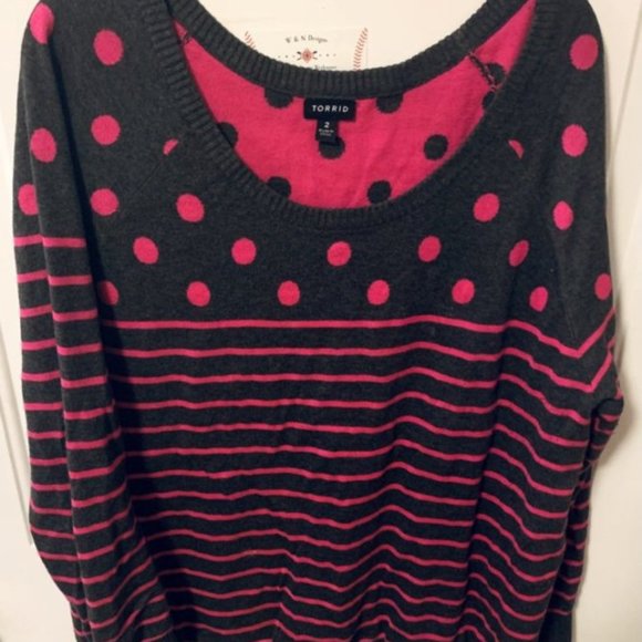 Torrid Sz 2 POLKA DOT STRIPED SWEATER - Picture 4 of 4